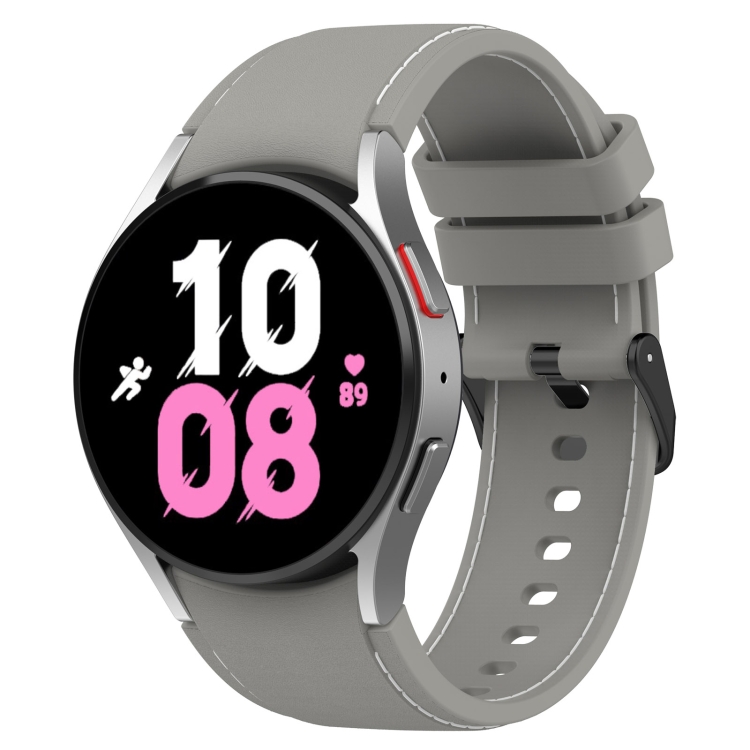 

For Samsung Galaxy Watch5 / Watch5 Pro / Watch4 Leather Texture Silicone Watch Band(Grey+White)