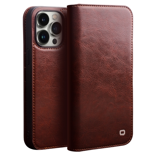 

For iPhone 14 Pro Max QIALINO Horizontal Flip Leather Phone Case (Brown)