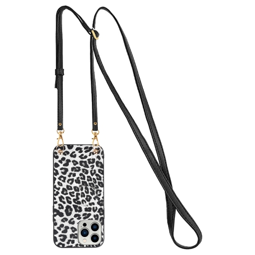 

Crossbody Lanyard Leather Phone Case For iPhone 12 Pro(White Leopard Texture)