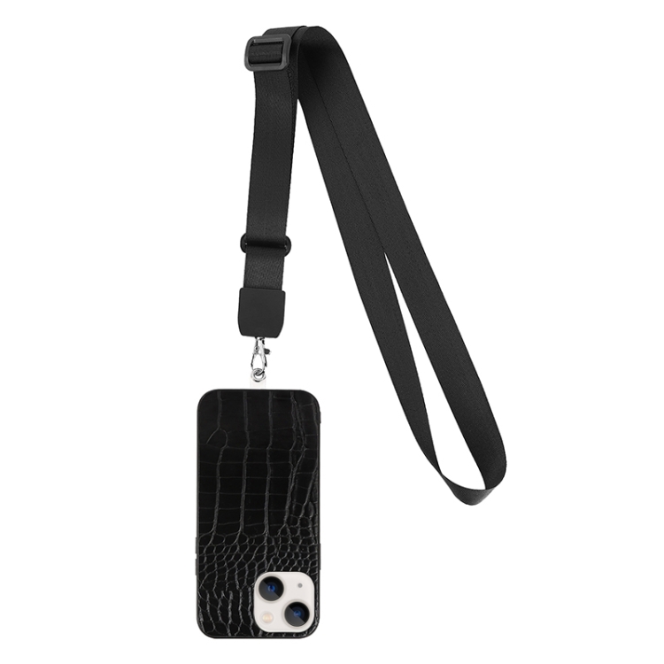 

For iPhone 14 Crossbody Lanyard Crocodile Texture Phone Case (Black)