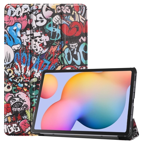 

For Samsung Galaxy Tab S6 Lite P610 10.4 inch Colored Drawing Horizontal Flip Leather Case, with Three-folding Holder & Sleep / Wake-up Function(Graffiti)