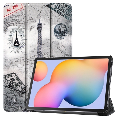 

For Samsung Galaxy Tab S6 Lite P610 10.4 inch Colored Drawing Horizontal Flip Leather Case, with Three-folding Holder & Sleep / Wake-up Function(Eiffel Tower)