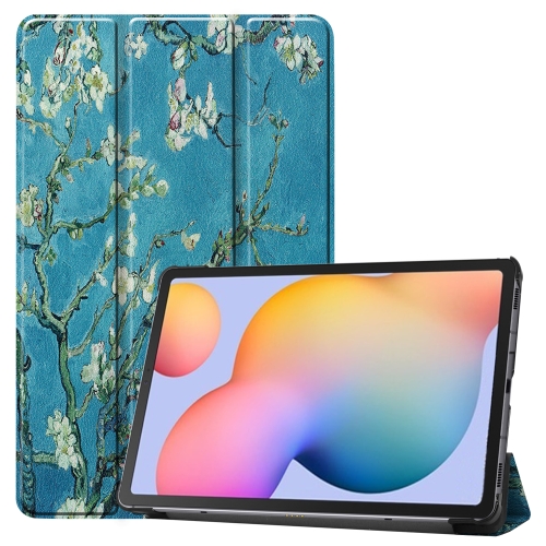 

For Samsung Galaxy Tab S6 Lite P610 10.4 inch Colored Drawing Horizontal Flip Leather Case, with Three-folding Holder & Sleep / Wake-up Function(Apricot Flower)