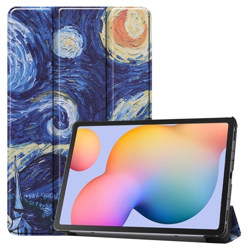 

For Samsung Galaxy Tab S6 Lite P610 10.4 inch Colored Drawing Horizontal Flip Leather Case, with Three-folding Holder & Sleep / Wake-up Function(Starry Sky)