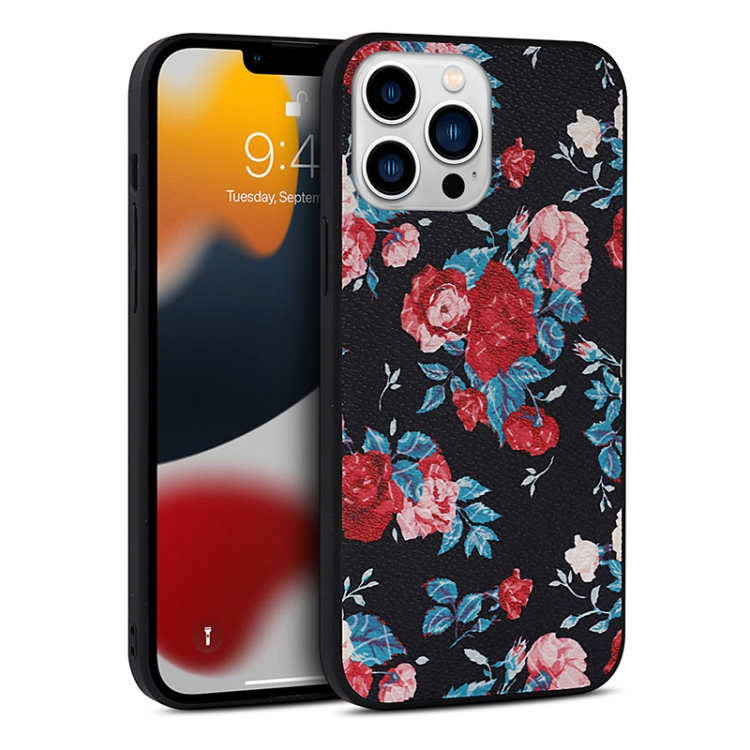 

Flowers Pattern Leather Phone Case For iPhone 13(Black)