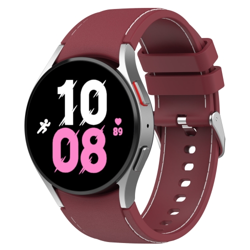 

For Samsung Galaxy Watch5 / Watch5 Pro / Watch4 Universal Leather Texture Silicone Watch Band(Wine Red+White)