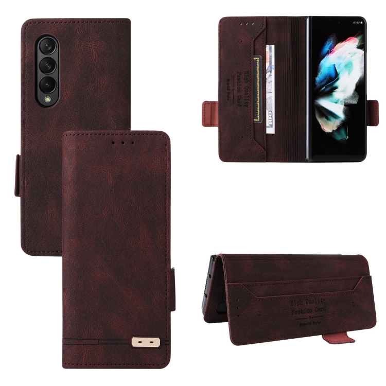 

For Samsung Galaxy Z Fold4 Magnetic Clasp Flip Leather Phone Case(Brown)