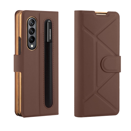 

For Samsung Galaxy Z Fold4 GKK Transformers Shockproof Folding Phone Leather Case with Pen Slot & Stand(Brown)