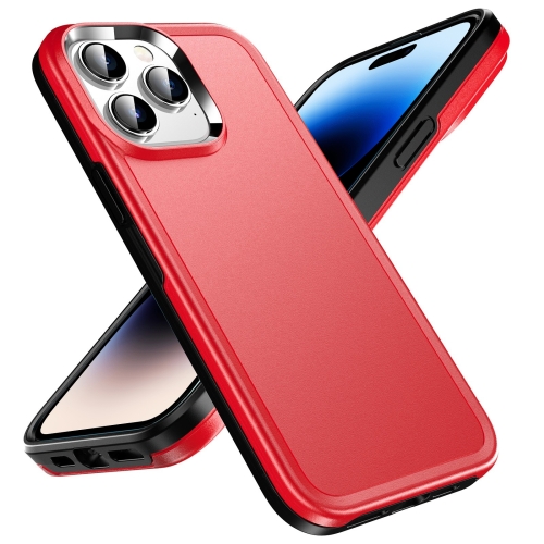 

For iPhone 14 Pro Max Double Solid Color Armor Phone Case (Red)