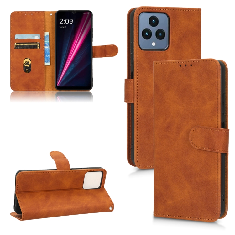 

For T-Mobile Revvl 6 5G Skin Feel Magnetic Flip Leather Phone Case(Brown)