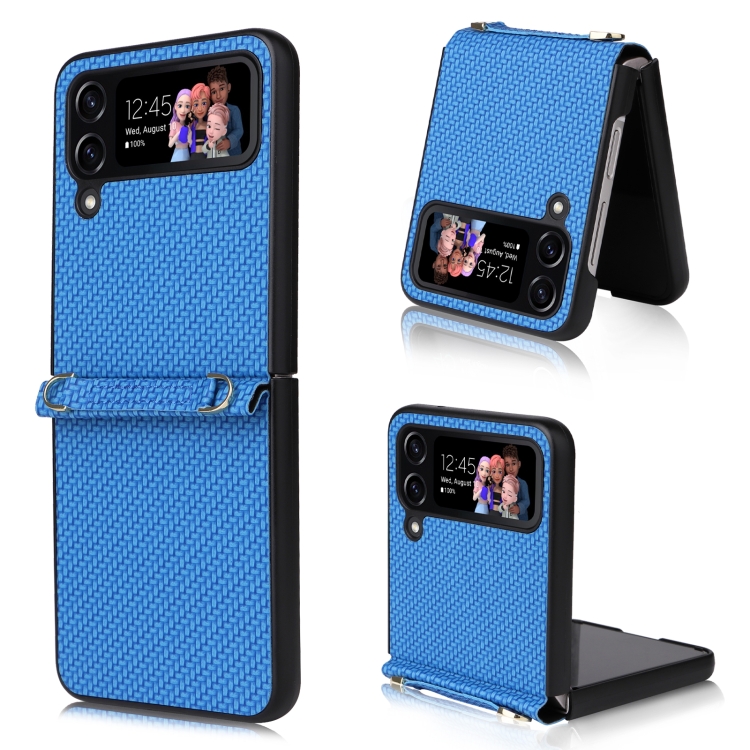 

For Samsung Galaxy Z Flip4 5G Straw Mat Texture Lanyard Phone Case(Blue)
