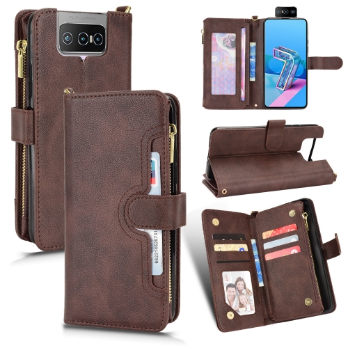 

For ASUS Zenfone 7 Pro ZS671KS Litchi Texture Zipper Leather Phone Case(Brown)