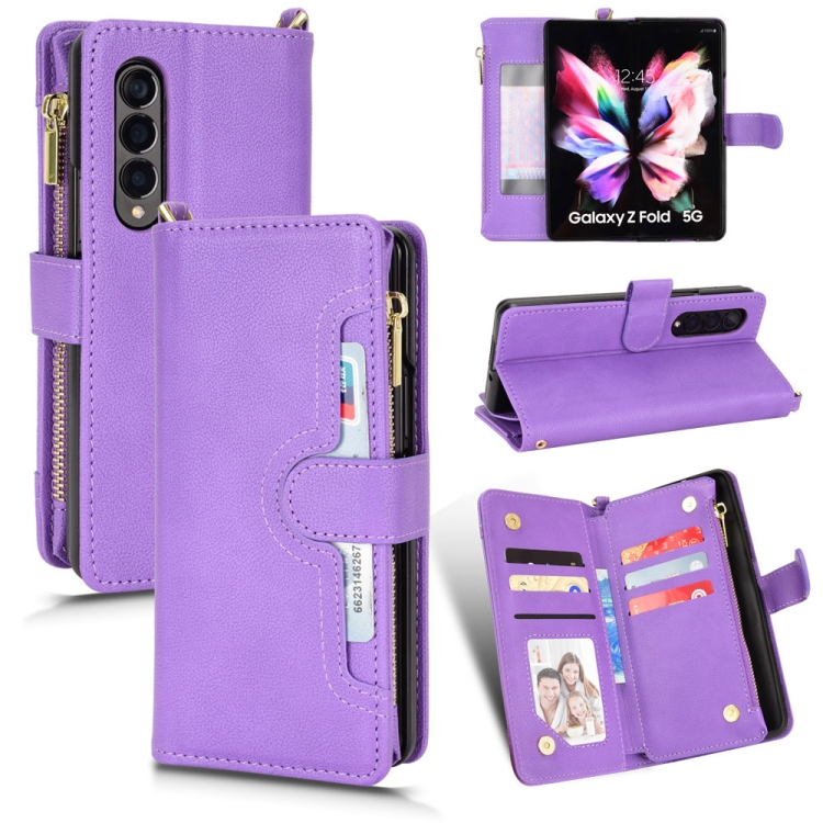 

For Samsung Galaxy Z Fold4 5G Litchi Texture Zipper Leather Phone Case(Purple)