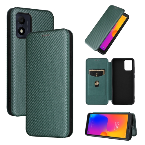 For Alcatel 1B 2022 Carbon Fiber Texture Flip Leather Phone Case(Green)