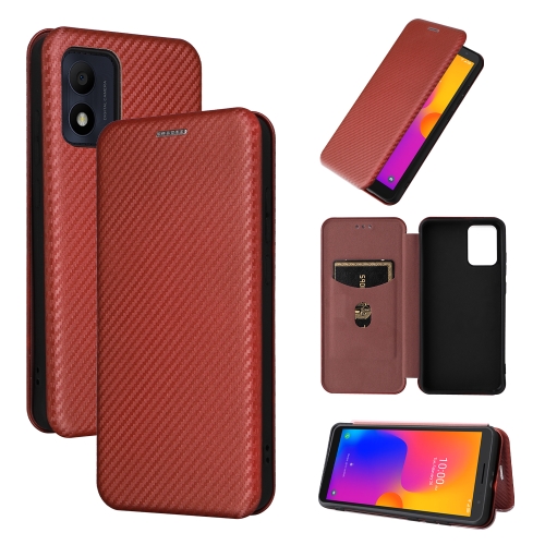 For Alcatel 1B 2022 Carbon Fiber Texture Flip Leather Phone Case(Brown)