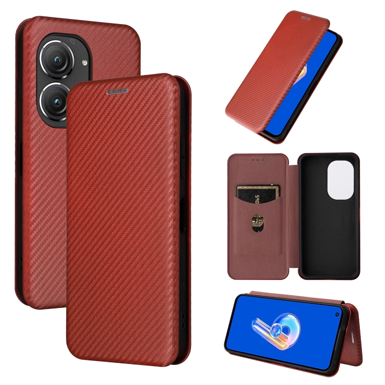 

For Asus Zenfone 9 Carbon Fiber Texture Flip Leather Phone Case(Brown)
