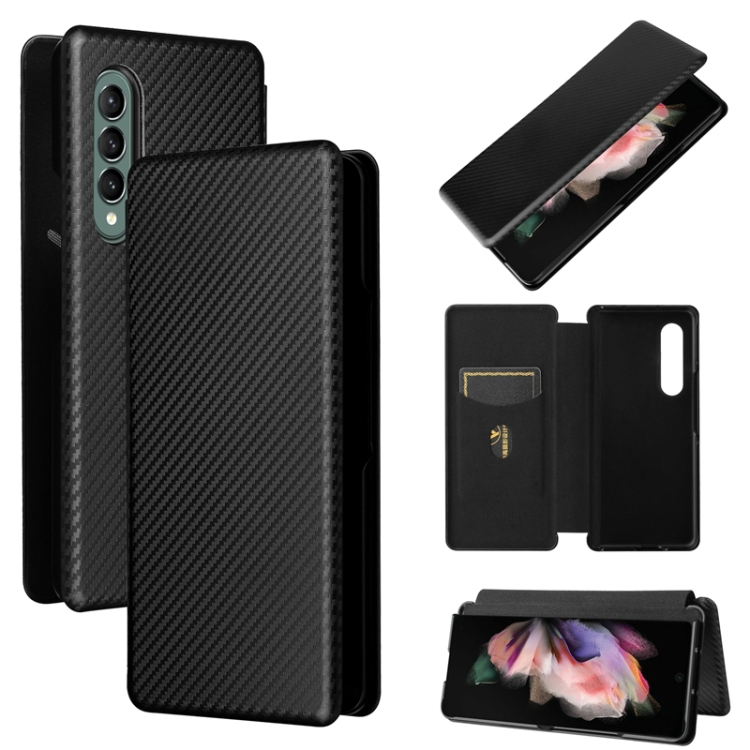

For Samsung Galaxy Z Fold4 Carbon Fiber Texture Flip Leather Phone Case(Black)