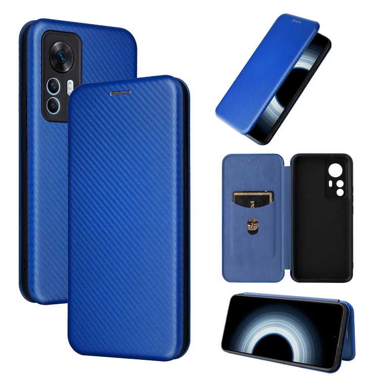 

For Xiaomi Redmi K50 Ultra Carbon Fiber Texture Flip Leather Phone Case(Blue)