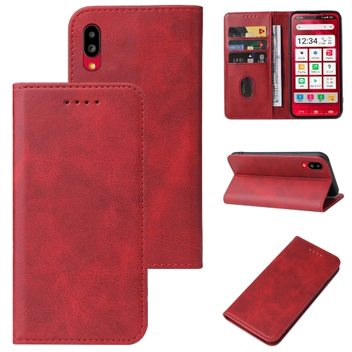 

For Sharp Simple Sumaho 6A 201SH Magnetic Closure Leather Phone Case(Red)