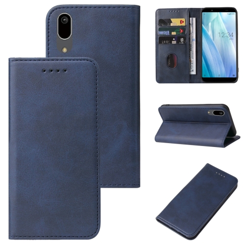 

For Sharp Aquos Sense 3 Basic Magnetic Closure Leather Phone Case(Blue)