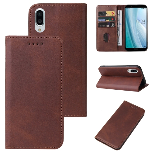 

For Sharp Aquos Sense 3 Plus Magnetic Closure Leather Phone Case(Brown)