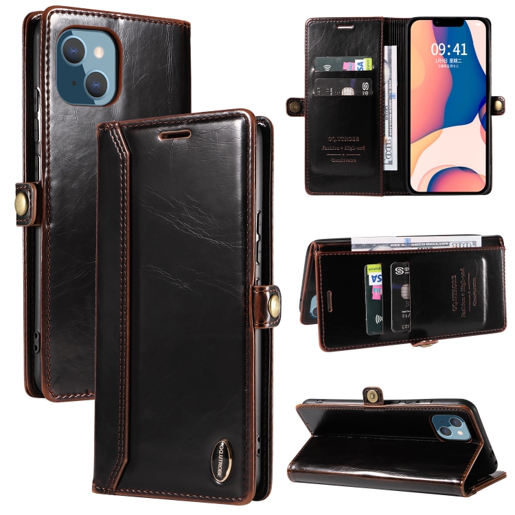 

GQUTROBE RFID Blocking Oil Wax Leather Case For iPhone 14 Plus(Brown)