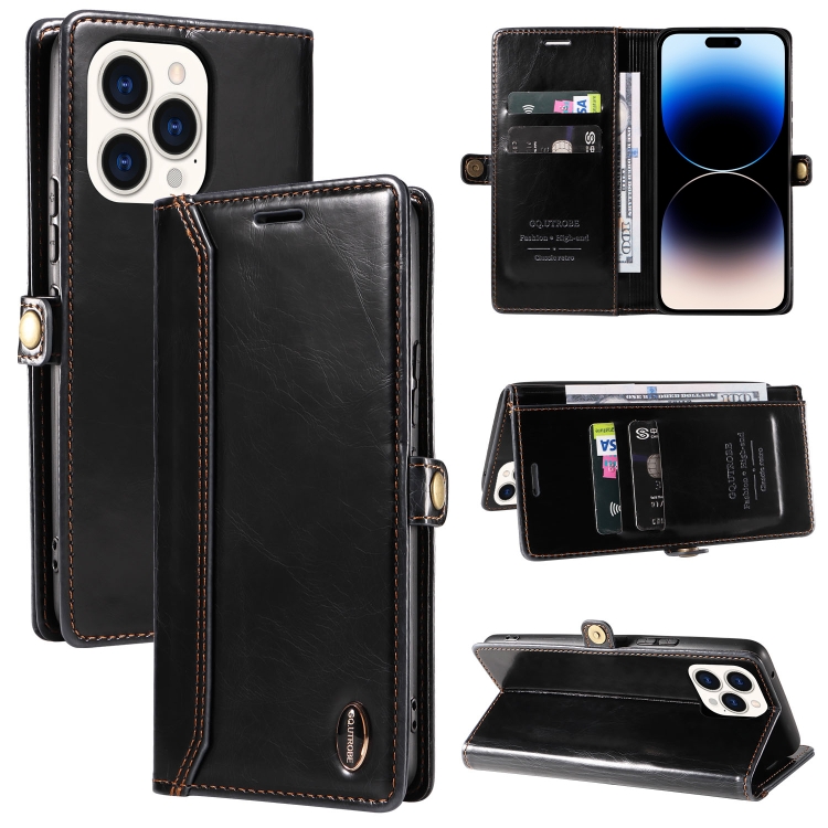 

GQUTROBE RFID Blocking Oil Wax Leather Case For iPhone 14 Pro(Black)