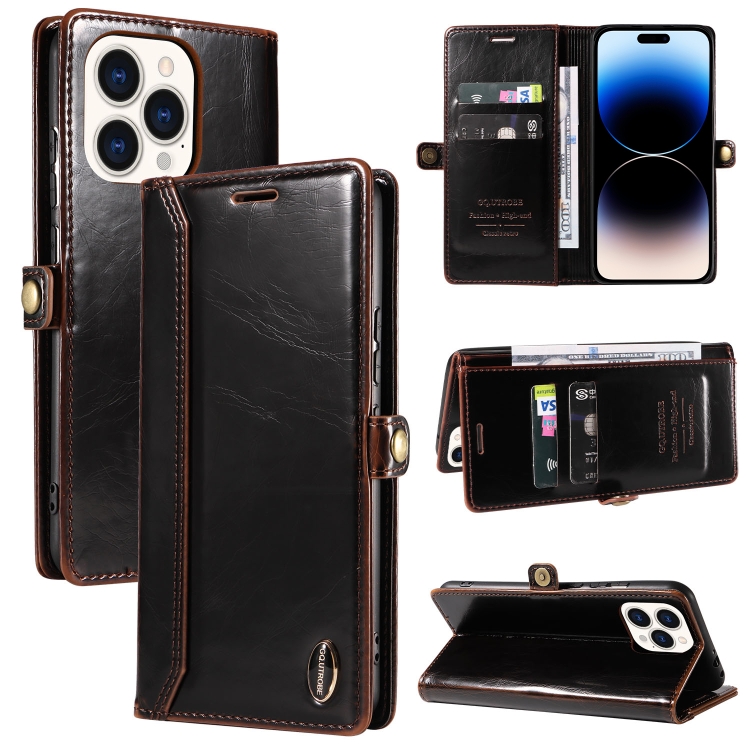 

GQUTROBE RFID Blocking Oil Wax Leather Case For iPhone 14 Pro(Brown)