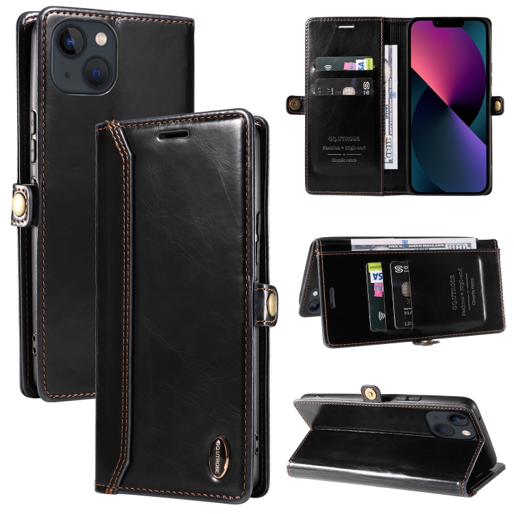 

GQUTROBE RFID Blocking Oil Wax Leather Case For iPhone 13 mini(Black)