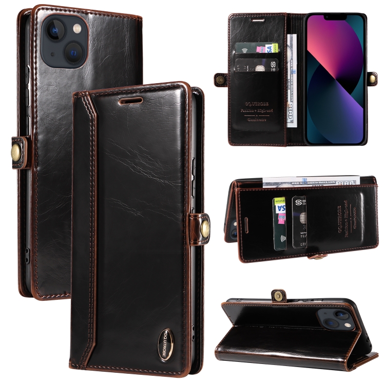 

GQUTROBE RFID Blocking Oil Wax Leather Case For iPhone 13 mini(Brown)