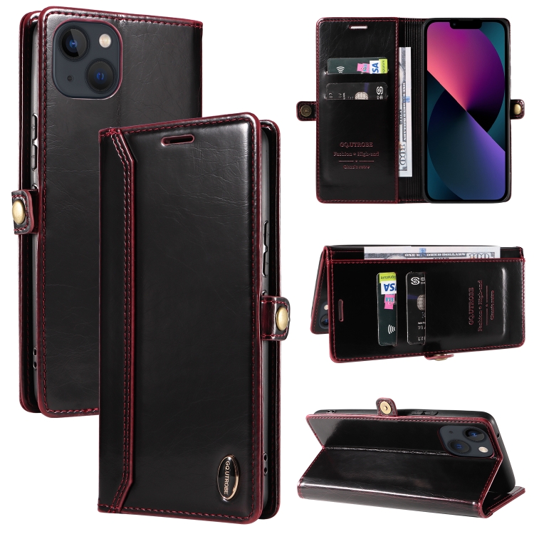 

GQUTROBE RFID Blocking Oil Wax Leather Case For iPhone 13(Red)