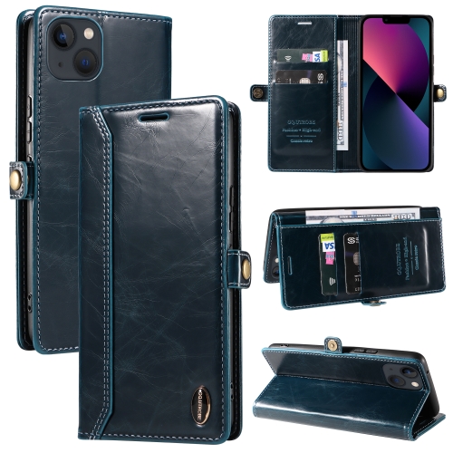 

GQUTROBE RFID Blocking Oil Wax Leather Case For iPhone 13(Blue)