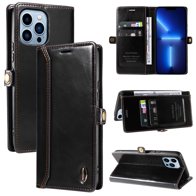 

GQUTROBE RFID Blocking Oil Wax Leather Case For iPhone 13 Pro(Black)