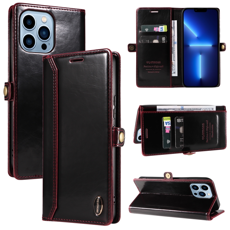 

GQUTROBE RFID Blocking Oil Wax Leather Case For iPhone 13 Pro(Red)