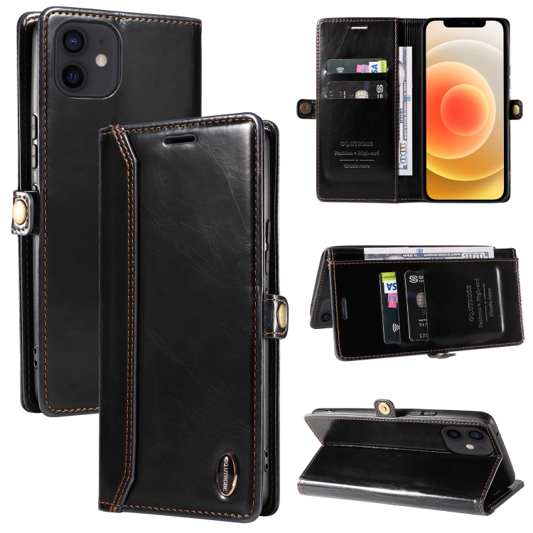 

GQUTROBE RFID Blocking Oil Wax Leather Case For iPhone 12 / 12 Pro(Black)