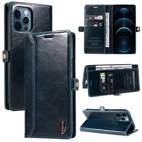 

GQUTROBE RFID Blocking Oil Wax Leather Case For iPhone 12 Pro Max(Blue)