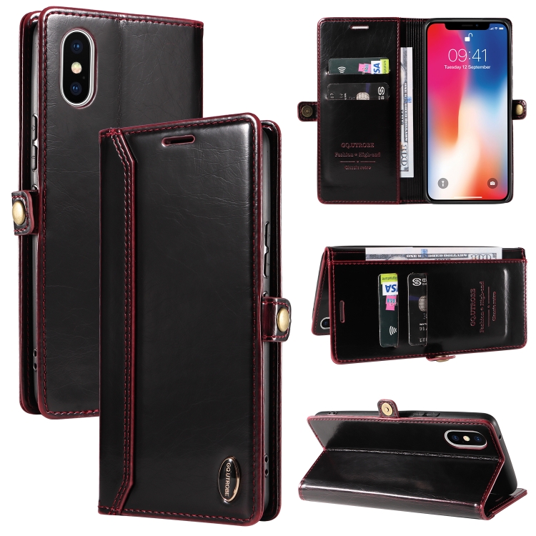 

GQUTROBE RFID Blocking Oil Wax Leather Case For iPhone X / XS(Red)