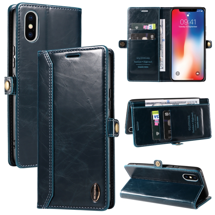 

GQUTROBE RFID Blocking Oil Wax Leather Case For iPhone X / XS(Blue)