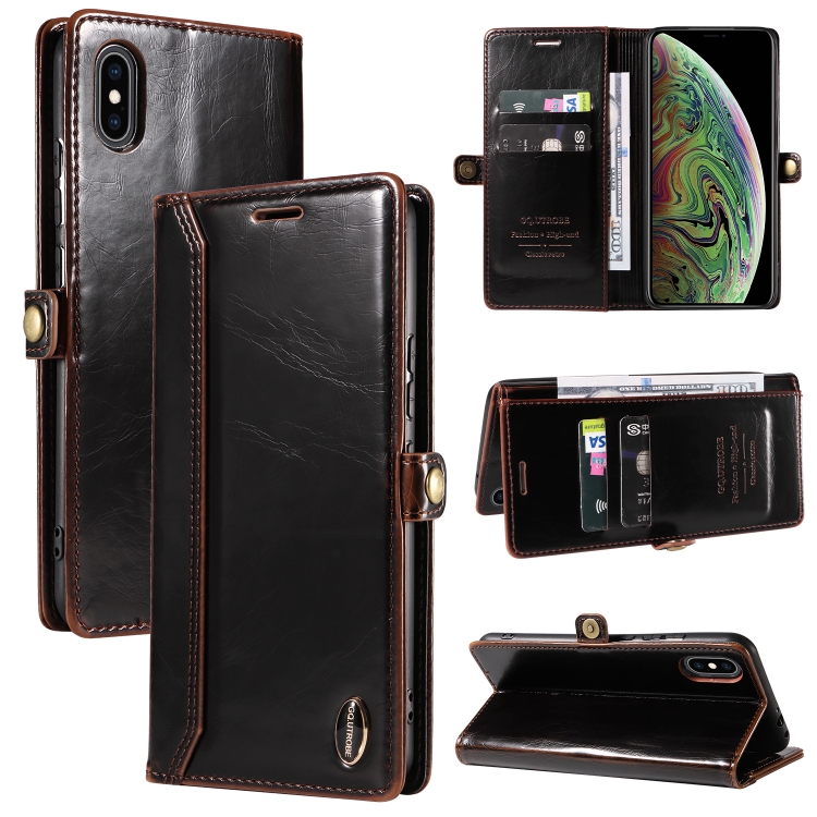

GQUTROBE RFID Blocking Oil Wax Leather Case For iPhone XS Max(Brown)
