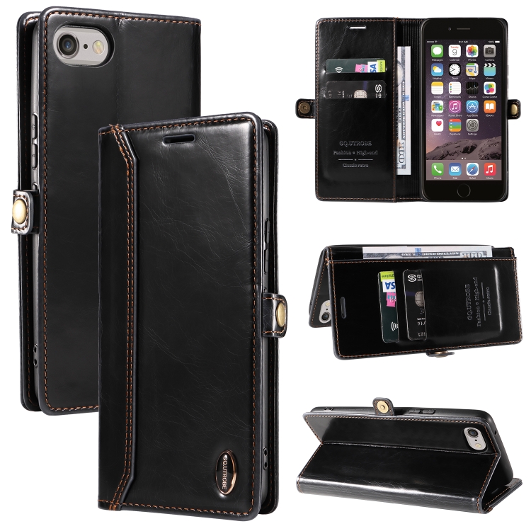 

GQUTROBE RFID Blocking Oil Wax Leather Case For iPhone SE 2022 / SE 2020 / 8 / 7(Black)