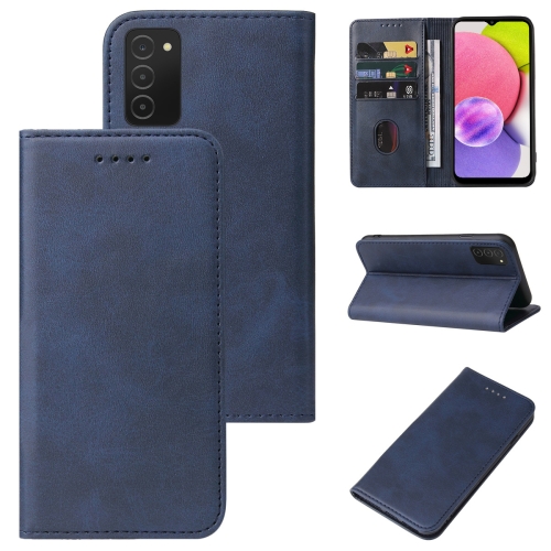 

For Samsung Galaxy A03s 166mm Magnetic Closure Leather Phone Case(Blue)