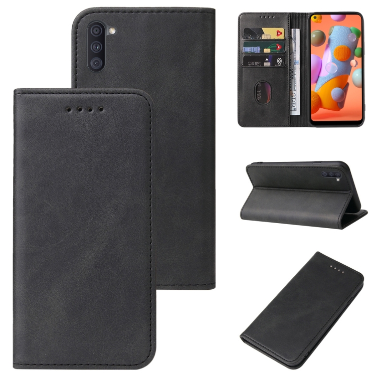 

For Samsung Galaxy A11 Magnetic Closure Leather Phone Case(Black)
