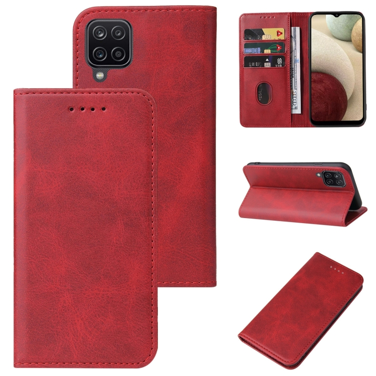 

For Samsung Galaxy A12 5G Magnetic Closure Leather Phone Case(Red)