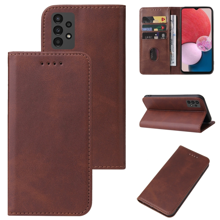 

For Samsung Galaxy A13 4G Magnetic Closure Leather Phone Case(Brown)