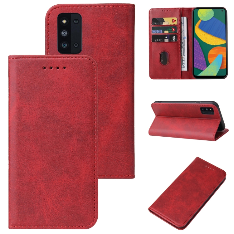 

For Samsung Galaxy F52 5G Magnetic Closure Leather Phone Case(Red)