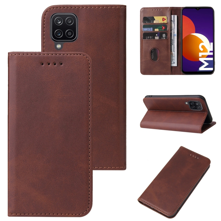 

For Samsung Galaxy M12 / F12 Magnetic Closure Leather Phone Case(Brown)