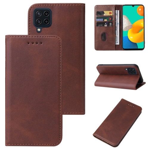 

For Samsung Galaxy M32 Magnetic Closure Leather Phone Case(Brown)