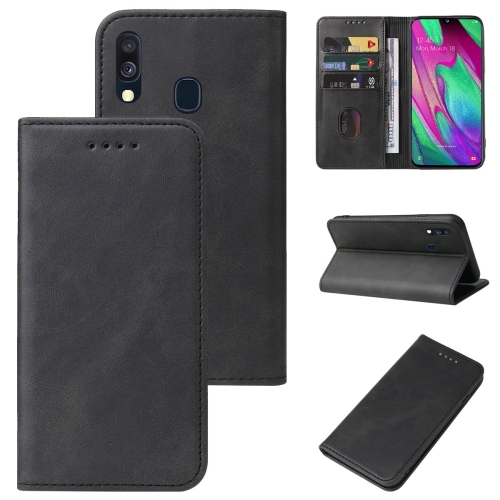 

For Samsung Galaxy A40 Magnetic Closure Leather Phone Case(Black)