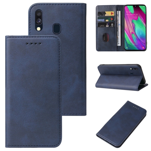 

For Samsung Galaxy A40 Magnetic Closure Leather Phone Case(Blue)