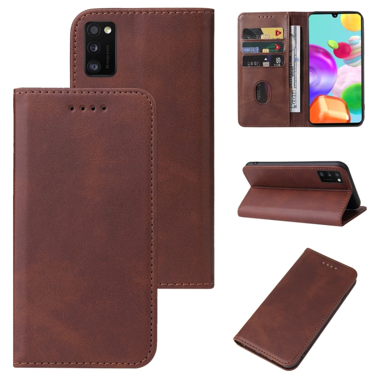 

For Samsung Galaxy A41 EU Version Magnetic Closure Leather Phone Case(Brown)